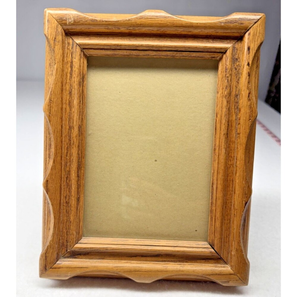 Wooden 5x7 Picture Frame Hidden Photo Storage Hinged Tabletop Oak Vintage